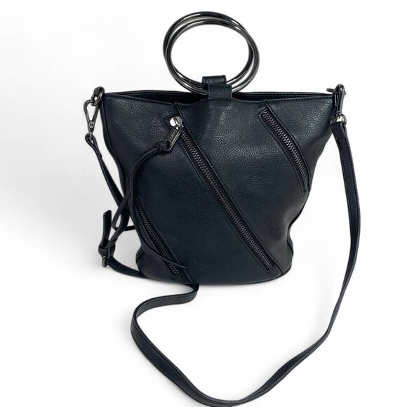 Joe's Crossbody Bag With Bracelet Top Handles Zipper Details Black Vegan Leather - Picture 2 of 10